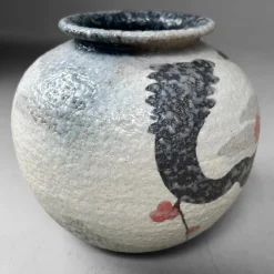 Pamono Japanese Shigaraki Flower Vase with Sakura Decor, 1970s><noscript><img width=