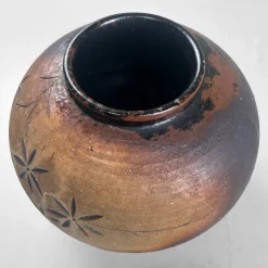 Discount Pamono Japanese Shigaraki Ikebana Vase with Carved Floral Motif, 1970s