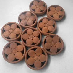 Pamono Japanese Wooden Plum Blossom Ornaments, 1920s, Set of 9> Wall Decor