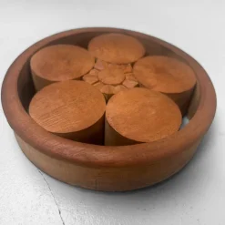 Pamono Japanese Wooden Plum Blossom Ornaments, 1920s, Set of 9><noscript><img width=
