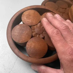 Pamono Japanese Wooden Plum Blossom Ornaments, 1920s, Set of 9><noscript><img width=