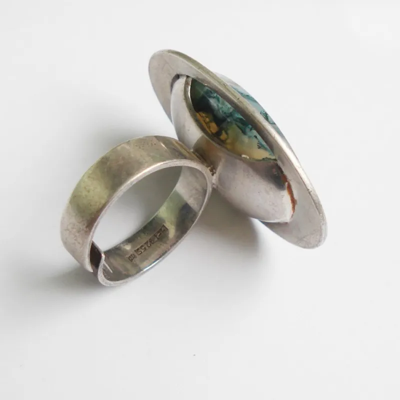 Sale Pamono Jasper and Silver Ring by Kupittaan Kulta, Finland