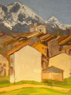 Pamono Jean Ferdinand Chomel, Salla Biellese, General View, 1947, Oil on Wood><noscript><img width=