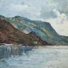 Hot Pamono Jean Heitmann, Paysage de lac et montagnes, 1939, Oil on Wood
