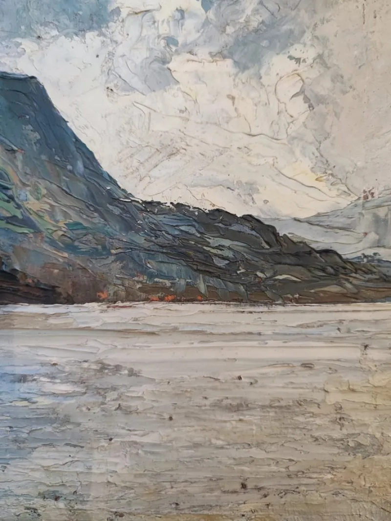 Hot Pamono Jean Heitmann, Paysage de lac et montagnes, 1939, Oil on Wood