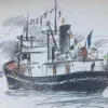 Pamono Jean Lachaud, Breton Tuna Boat at Quay, Signed Color Pencil Drawing> Work On Paper