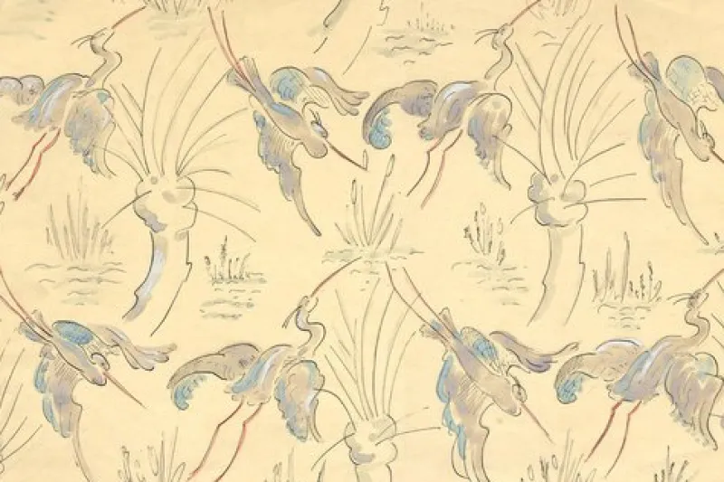 Pamono Jean Mary Ogilvie, Large Art Deco Stork Pattern, 1930s, Gouache> Art Deco