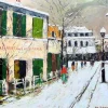 Pamono Jean Mesturini after Maurice Utrillo, Paris, Montmartre in the Snow, Cabaret au Lapin Agile, 1970, Oil on Board> Impressionist|Painting