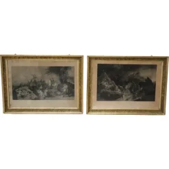 Pamono Jean Pierre Marie Jazet, Large Engravings, 19th Century, Framed, Set of 2> Old Masters