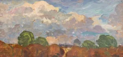 New Pamono Jean-Louis Lefort, Landscape under a Summer Sky, Oil Painting on Board, Early 20th Century, Framed
