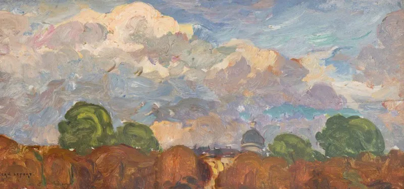 New Pamono Jean-Louis Lefort, Landscape under a Summer Sky, Oil Painting on Board, Early 20th Century, Framed