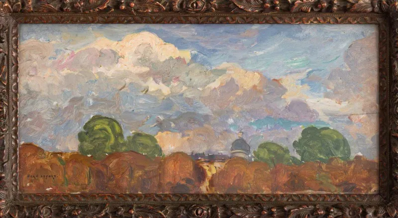 New Pamono Jean-Louis Lefort, Landscape under a Summer Sky, Oil Painting on Board, Early 20th Century, Framed