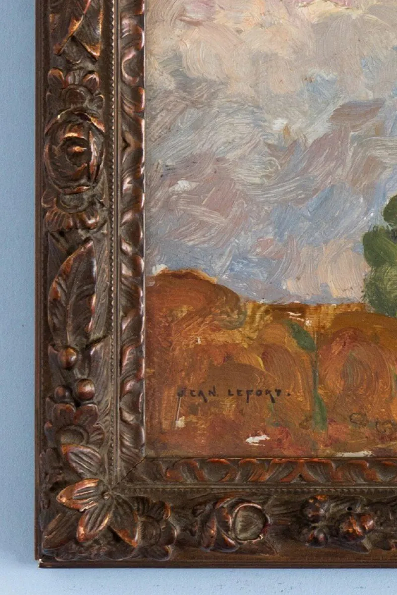 New Pamono Jean-Louis Lefort, Landscape under a Summer Sky, Oil Painting on Board, Early 20th Century, Framed