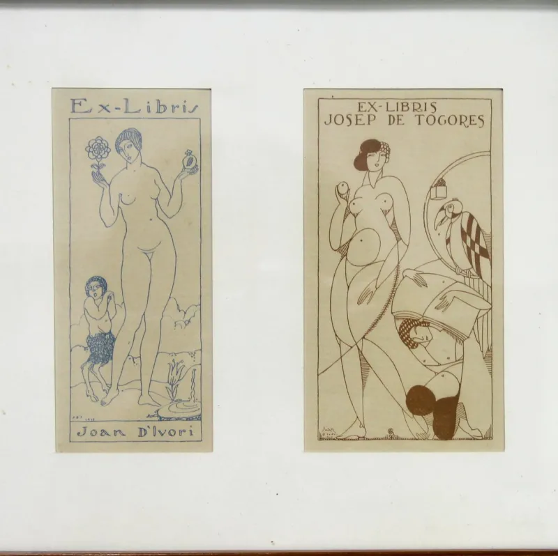 Pamono Joan D'Ivori, Ex Libris Figurative Lithographs, Framed> Art Deco