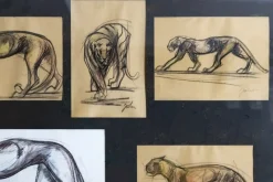 Pamono Johan Etiennette, Panther, Pastel Sketches on Paper, Framed><noscript><img width=