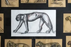Pamono Johan Etiennette, Panther, Pastel Sketches on Paper, Framed><noscript><img width=