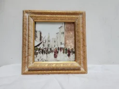 Pamono John Nighland, Italian Street Scene, 1950s, Oil on Ceramic, Framed> Mid-Century