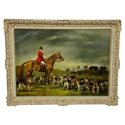 Pamono John Theodore Kenney, Red Coat Huntsman wwith Hound Dogs, 1957, Oil Painting, Framed> Classical