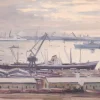 Sale Pamono Jose Pomes Abella, Barcelona Port, 1975, Oil on Canvas, Framed