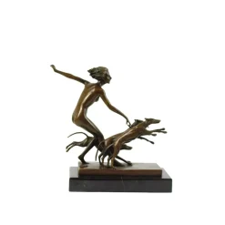 Best Pamono Josef Lorenzl, Art Deco Female Nude with Dogs, 1920s, Bronze on Marble Base