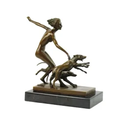 Best Pamono Josef Lorenzl, Art Deco Female Nude with Dogs, 1920s, Bronze on Marble Base