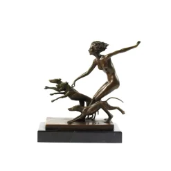 Best Pamono Josef Lorenzl, Art Deco Female Nude with Dogs, 1920s, Bronze on Marble Base