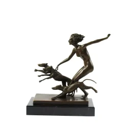 Best Pamono Josef Lorenzl, Art Deco Female Nude with Dogs, 1920s, Bronze on Marble Base