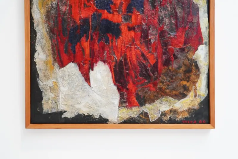 Pamono Jozef Mees, Large Abstract Composition, Oil on Board, Belgium, 1966> Mid-Century