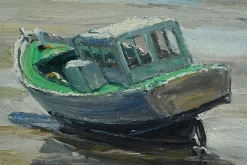 Pamono J-P. Guinegault, Boat at Low Tide, 20th Century, Oil on Canvas, Framed><noscript><img width=