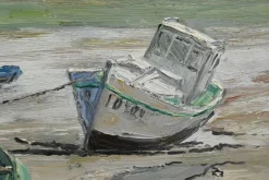 Pamono J-P. Guinegault, Boats at Low Tide, 20th Century, Oil on Canvas, Framed><noscript><img width=