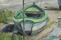 Pamono J-P. Guinegault, Boats at Low Tide, 20th Century, Oil on Canvas, Framed><noscript><img width=