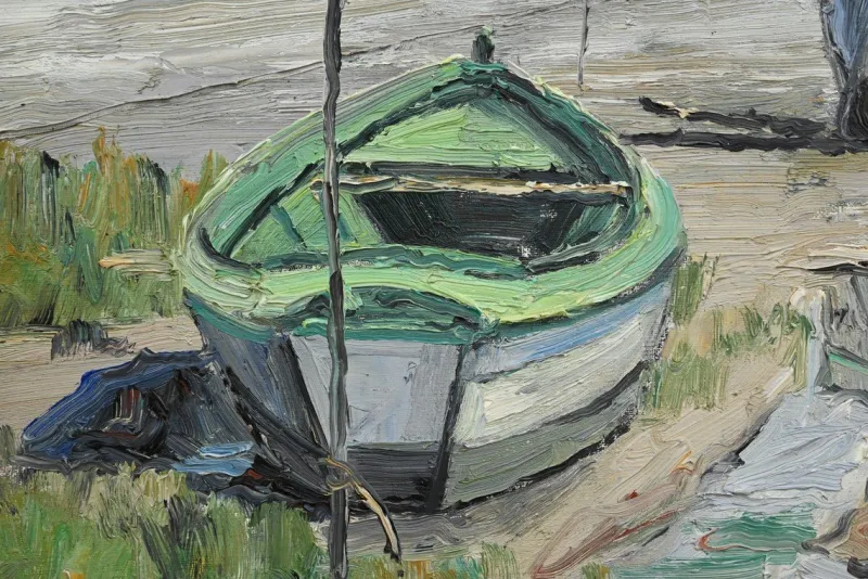 Pamono J-P. Guinegault, Boats at Low Tide, 20th Century, Oil on Canvas, Framed> Painting