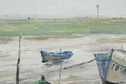Pamono J-P. Guinegault, Boats at Low Tide, 20th Century, Oil on Canvas, Framed><noscript><img width=
