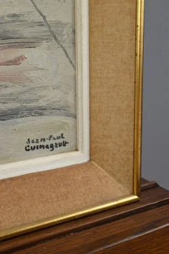 Pamono J-P. Guinegault, Boats at Low Tide, 20th Century, Oil on Canvas, Framed><noscript><img width=