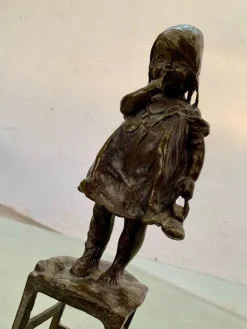 Pamono Juan Clara, Girl on a Chair, 1920s-1940s, Bronze><noscript><img width=