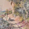Outlet Pamono Juan de Palau Buixo, Large Landscape with Cart, 20th-Century, Watercolor on Paper, Framed