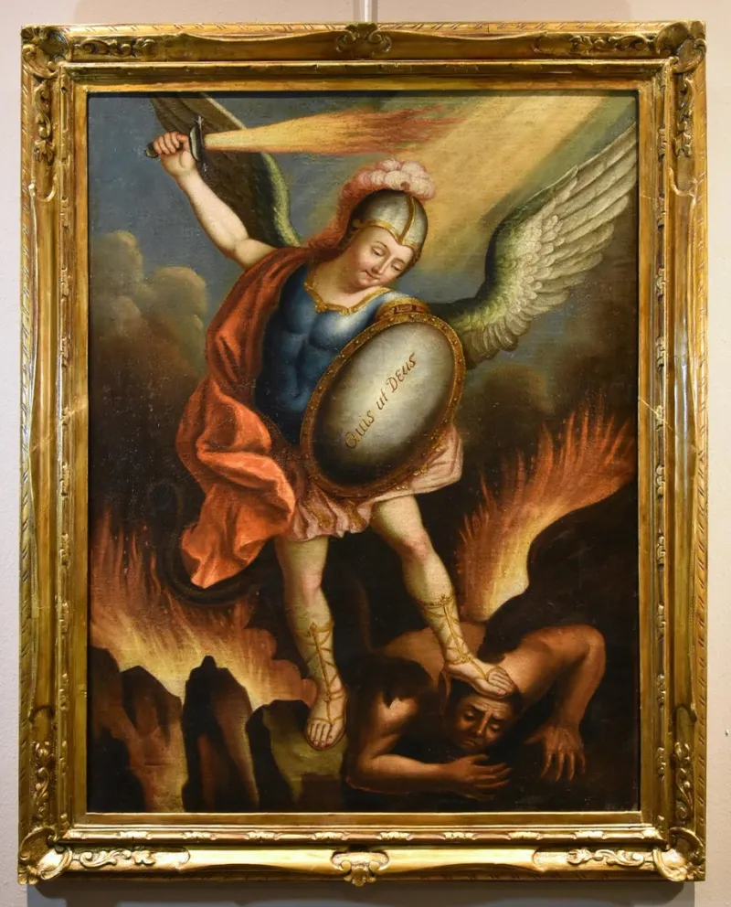 New Pamono Juan Pedro López, Saint Michael the Archangel, 1760, Oil on Canvas, Framed