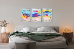 Pamono Juanjo Sáez, Bubbles Between Clouds Triptych, 2025, Mixed Media on Paper><noscript><img width=
