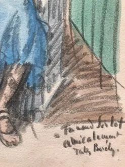 New Pamono Jules Borély, Seated Woman, Watercolor and Charcoal