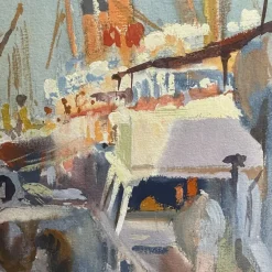 Clearance Pamono Jules Van De Leene, Marine Liner at Dock, 1920s, Gouache