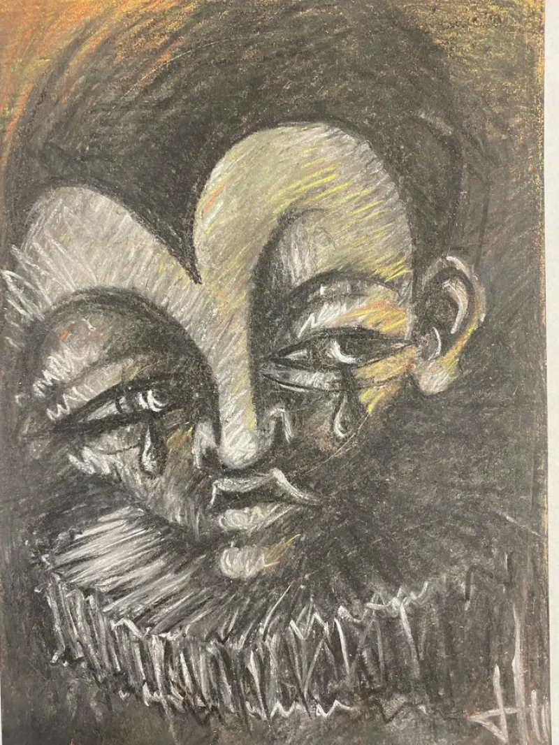 New Pamono Juraj Huliak, Crying Clown with a Collar, 2023, Pastel on Paper