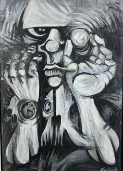 Best Pamono Juraj Huliak, Man in the Theatre, 2023, Acrylic on Cardboard