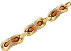 Outlet Pamono 18k Yellow Gold Bracelet with Handcrafted Coral and Onyx and Diamonds