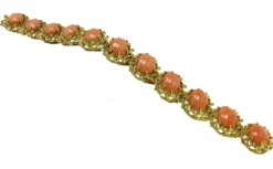Pamono 18k Yellow Gold Clamper Bracelet with Oval Shape Orange Corals> Bracelets
