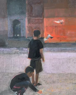 Pamono Katarzyna Zwolinska, Pigeons, Mixed Media Painting, 2012><noscript><img width=