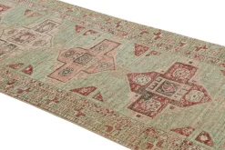 Pamono Kazak Style Runner Rug in Green with Geometric Medallions from R&K Principal Jahanshah Nazmiyal> Carpets & Textiles|Carpets & Textiles