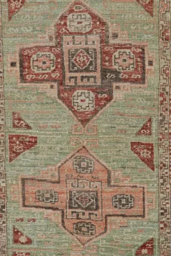Pamono Kazak Style Runner Rug in Green with Geometric Medallions from R&K Principal Jahanshah Nazmiyal><noscript><img width=