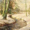 Discount Pamono Kees Terlouw, Landscape Under Woods with Snow, 1920s, Oil on Canvas, Framed