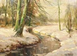 Discount Pamono Kees Terlouw, Landscape Under Woods with Snow, 1920s, Oil on Canvas, Framed
