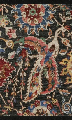 New Pamono Kerman Style Rug in Black with Vibrant Floral Patterns from R&K Principal Jahanshah Nazmiyal